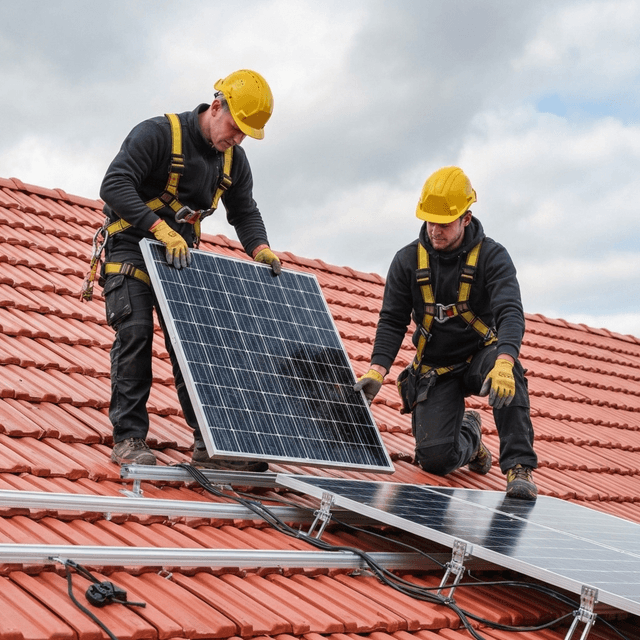 Eigene Monteure - Zwei Solaranlagen-Installateure bei der Arbeit