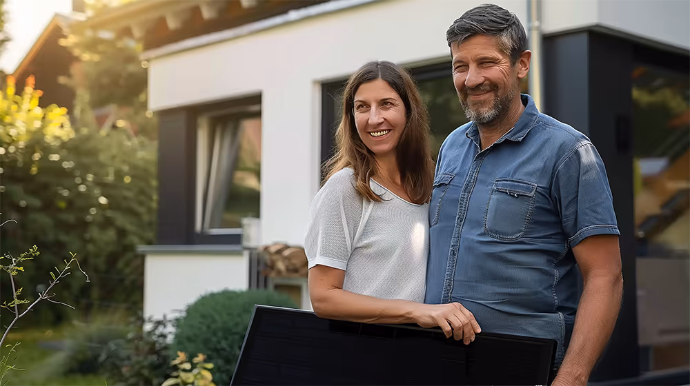 Zufriedene Familie mit Solaranlage - Hauseco Kunde Familie Schneider